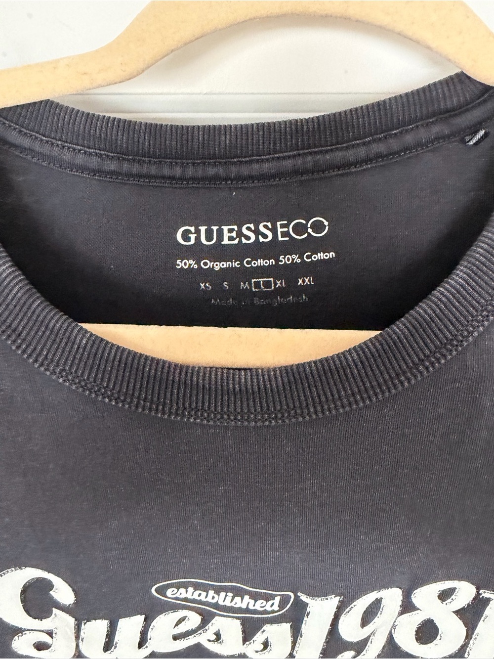 Guess Distressed Black Graphic Palm Tee with White Print - Picture 2 of 2